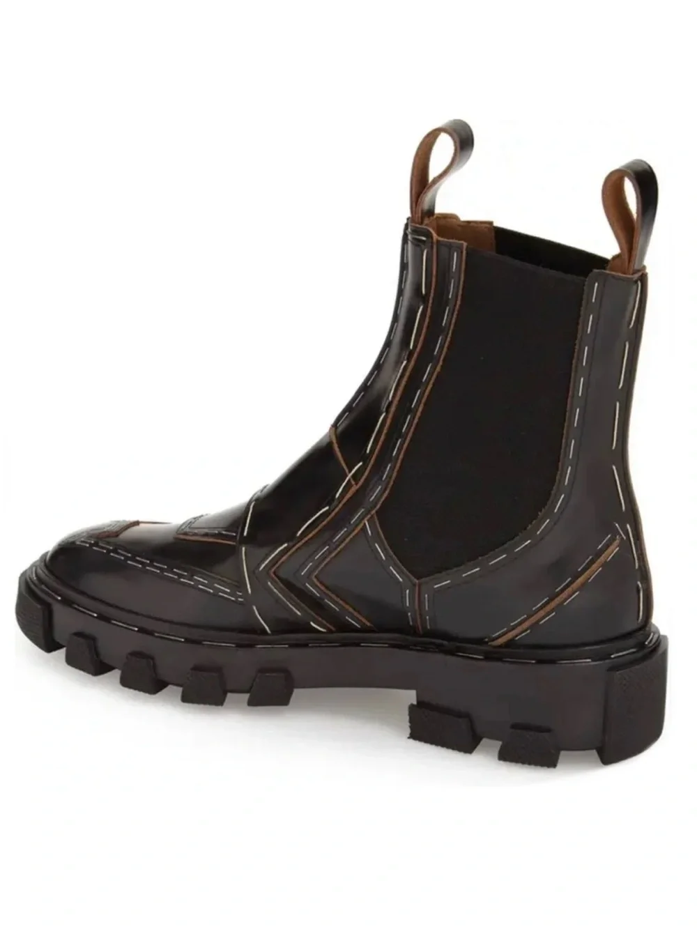 Balenciaga Stapled Leather Black Chelsea Lug Boots Exposed Stitching, 7